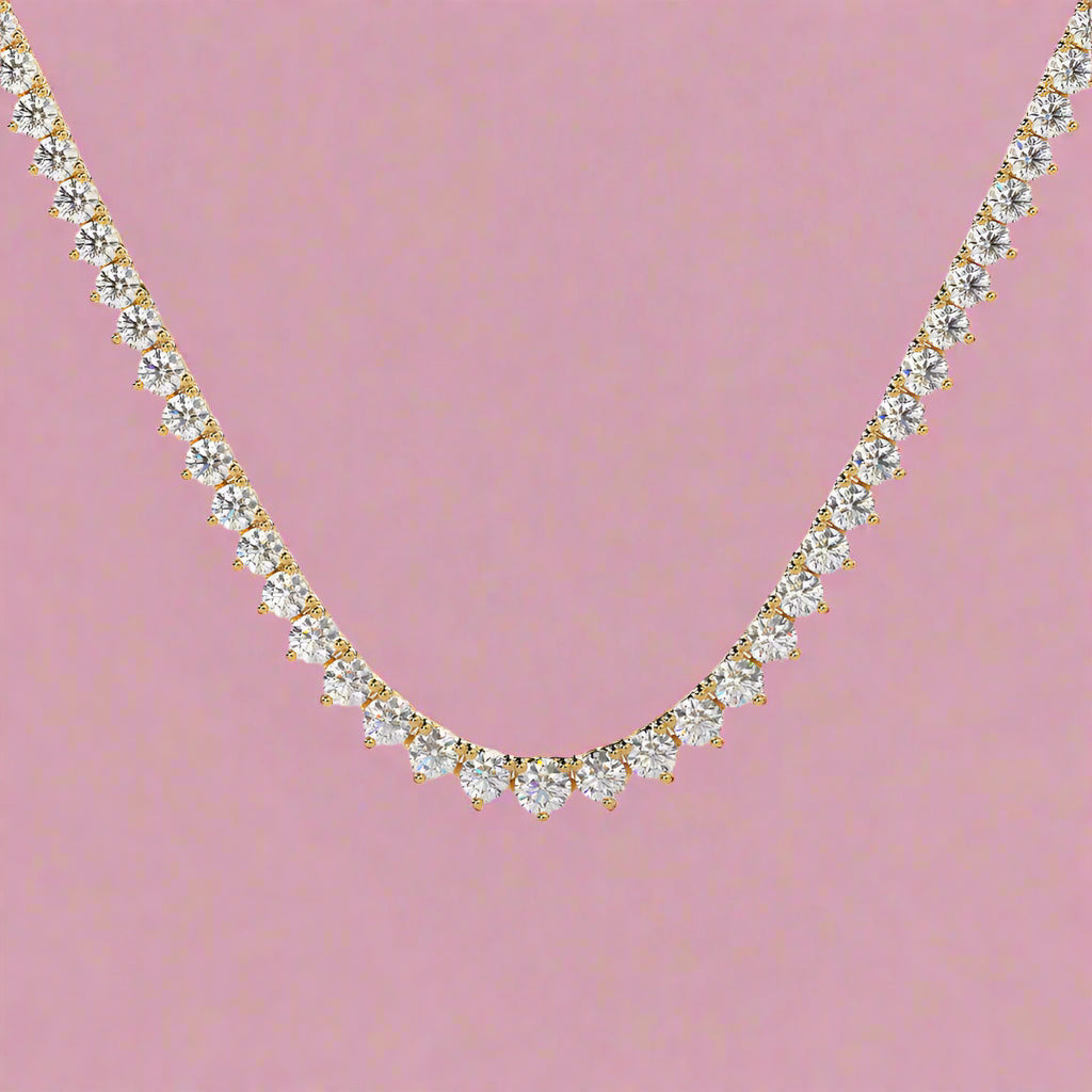 Round 10.13CT Lab Grown 3 Prong Graduating Tennis Necklace